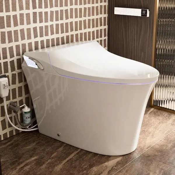 Los Flexi Smart Bidet Toilet Large Built in Tank Auto Lid and Foam Shield Heated Seat ADA Elongated 1.28 GPF White 12 in. Rough in