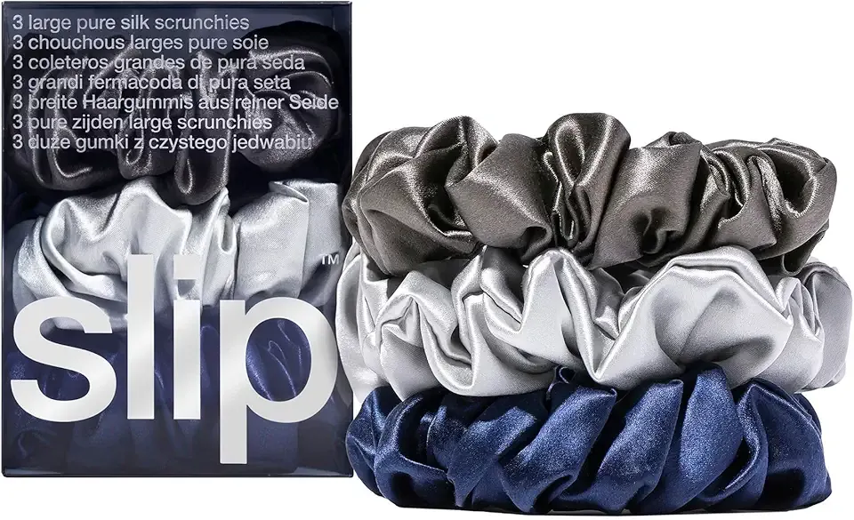 slip Pure Silk Large Scrunchies - The Midnight Collection | Ultra Soft, Anti-Crease, Hair-Friendly | 100% Pure Mulberry Silk | Set of 3, Durable, Gentle on Hair | Ideal for All Hair Types