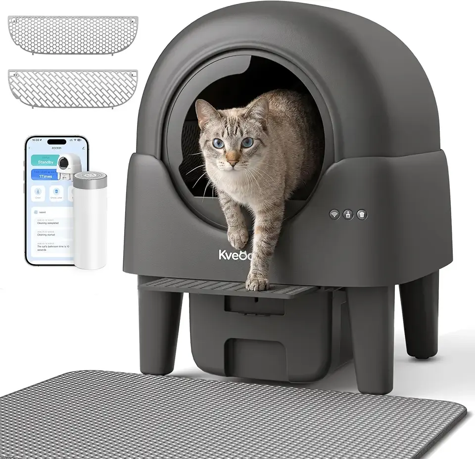 Automatic Self Cleaning Cat Litter Box, 90L Large Capacity for Cats 2.2-15 lbs, APP Control with Smart Safety Sensors, Quiet Operation, Easy Clean Detachable Globe, Graphite Gray