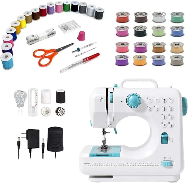Portable Sewing Machine Kit for Beginners, 12 Built-in Stitches | Dual Speed Portable Sewing Machine with 42-Piece Kit, Ideal for Home, DIY, a…