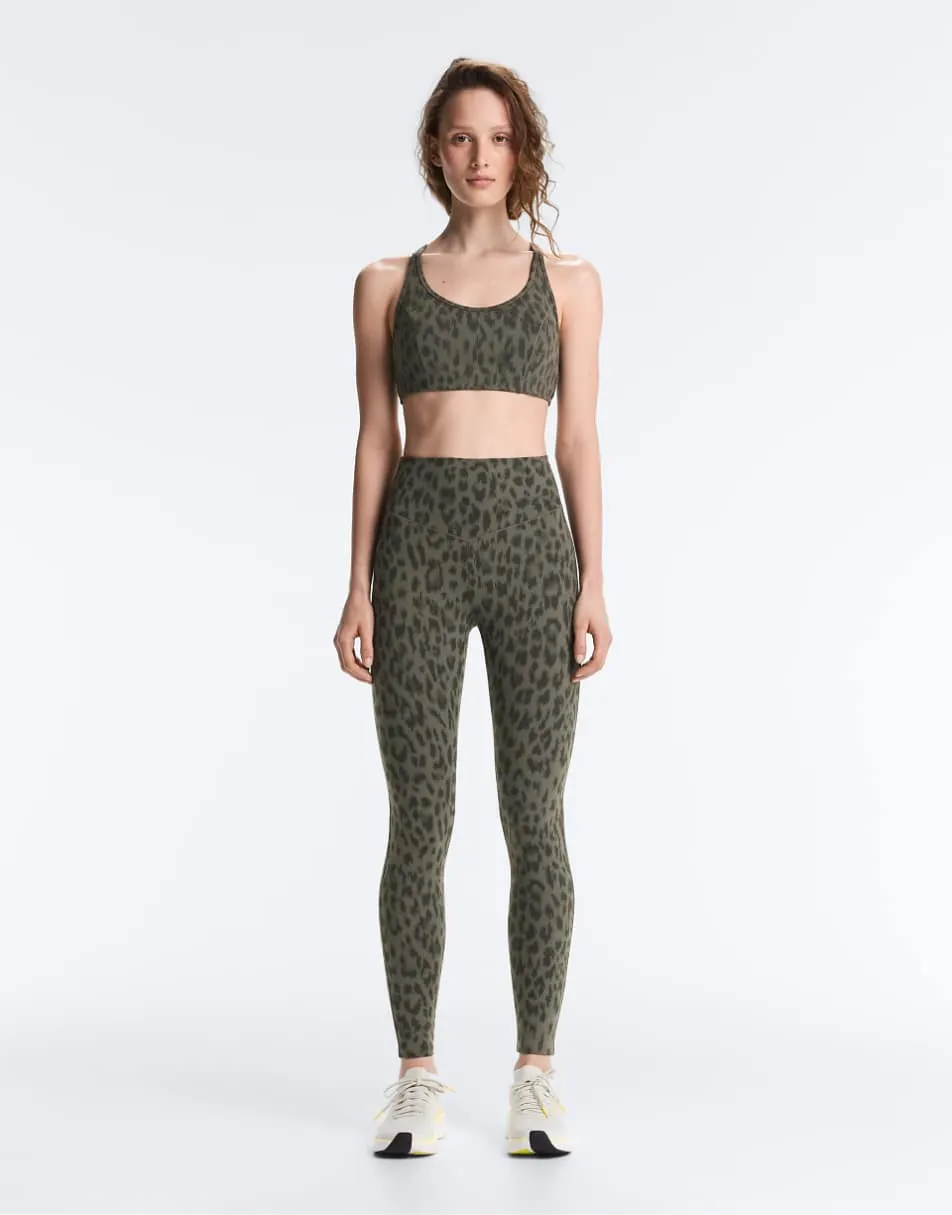 OYSHO Evermove leopard print high-rise ankle-length leggings in dark khaki