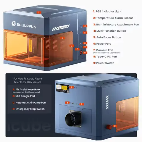SCULPFUN iCube Ultra 12W Desktop Laser Engraver Fully Enclosed Laser Engraving Machine 150x150mm Working Area with Smoke Filter