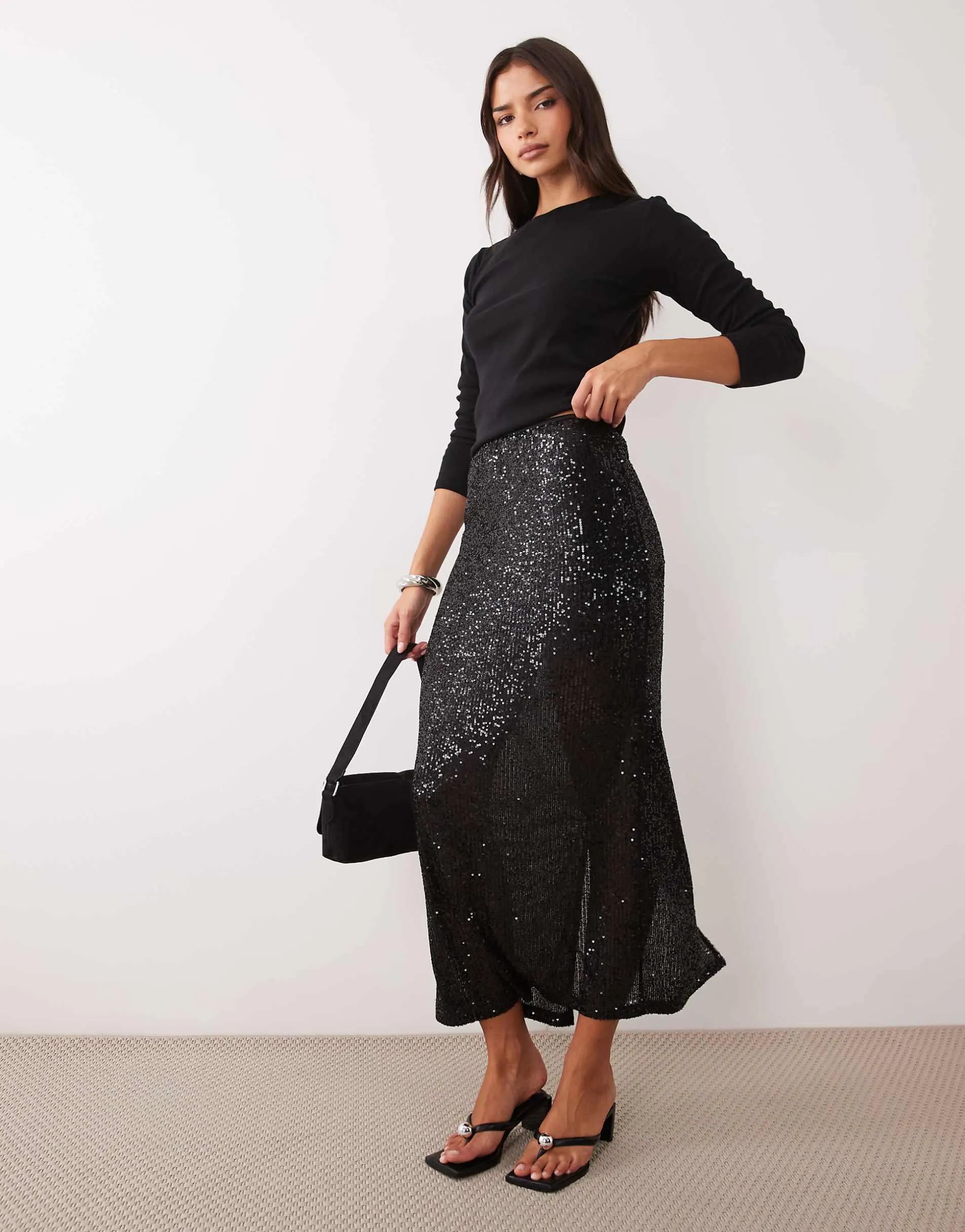 ASOS DESIGN allover sequin maxi skirt in black