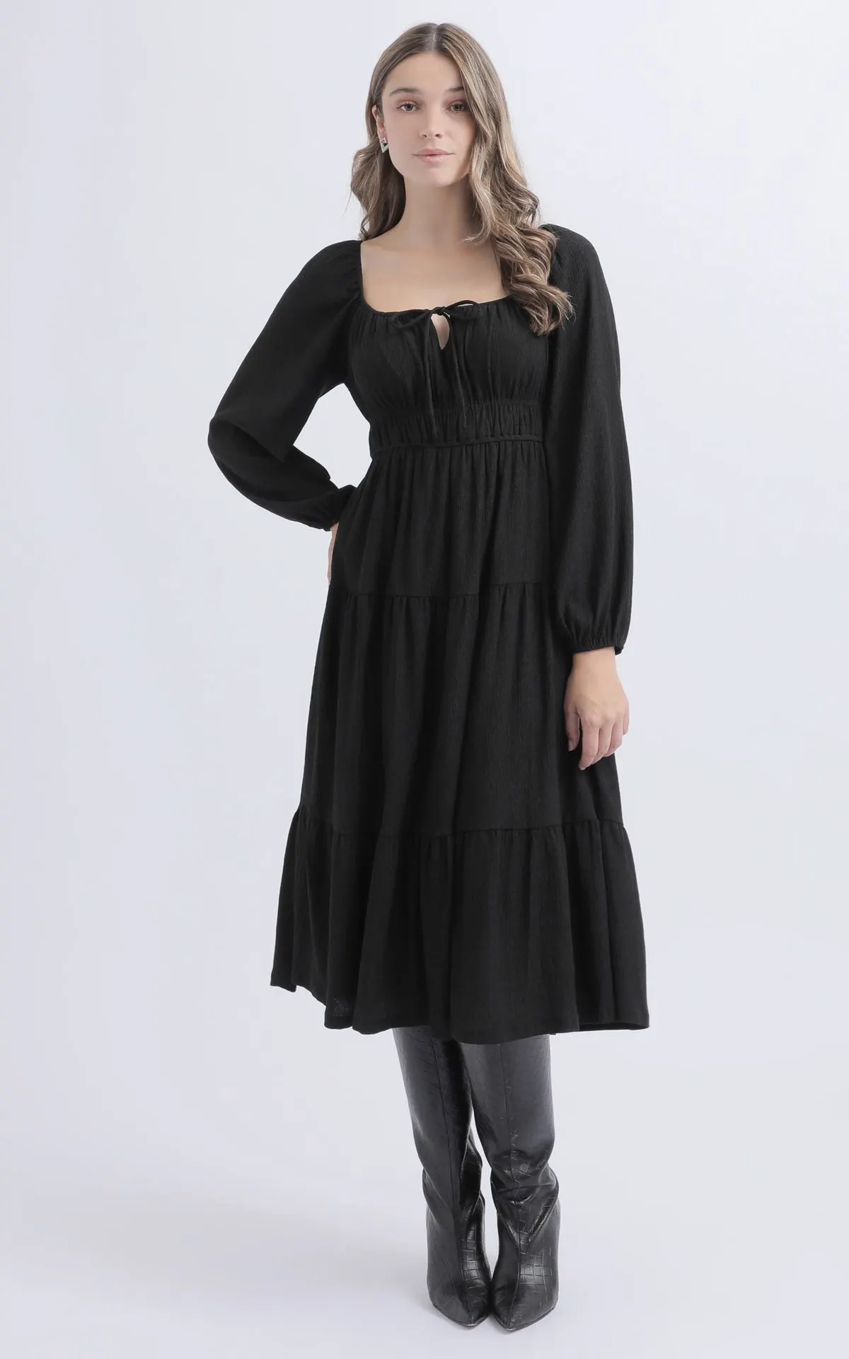 Textured Jersey Tier Midi Dress