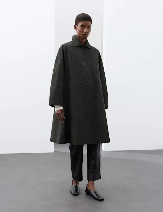 Longline Car Coat aus reiner Baumwolle mit Kragen und Karomuster