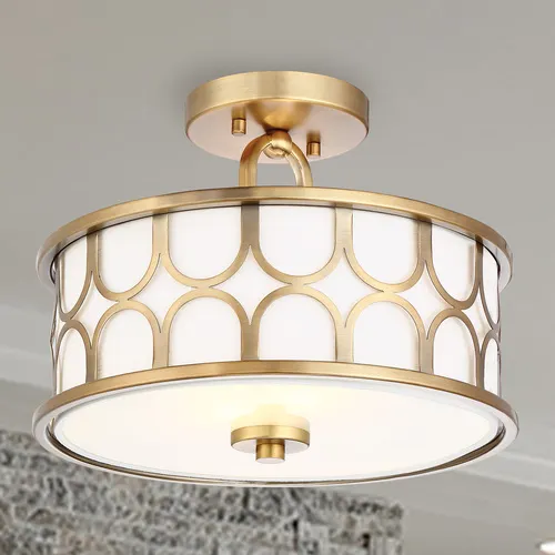 Savoy House Meridian 13"W Natural Brass 2-Light Semi-Flush Mount Ceiling Light