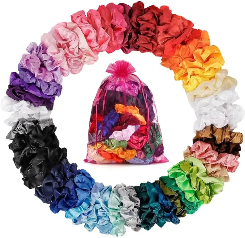 Satin Scrunchies for Women & Girls - 60 Pack Silk Scrunchies for Curly Hair