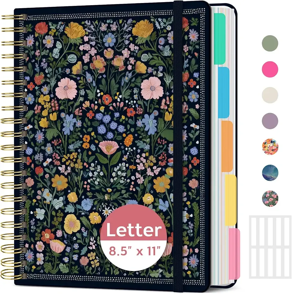 Taja Spiral Notebooks for Work 5 Subject Notebook with Removable Dividers