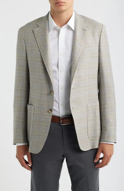 Kei Trim Fit Plaid Slub Wool & Silk Blend Sport Coat