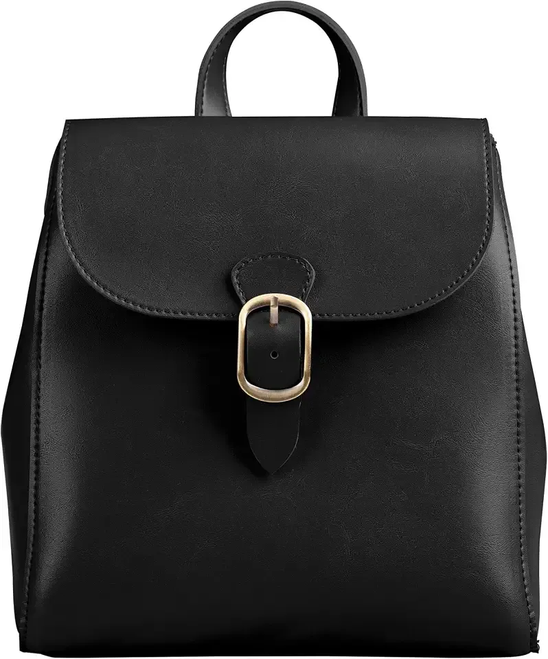 Simple Vegan Leather Flap 3 Way Convertible Backpack For Women Classic Vintage Faux Leather Fashion Daypack (Black)