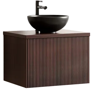 mueble de baño Messina nogal acanalado - lavabo sobre encimera negro - 60 cm LOMAZOO
