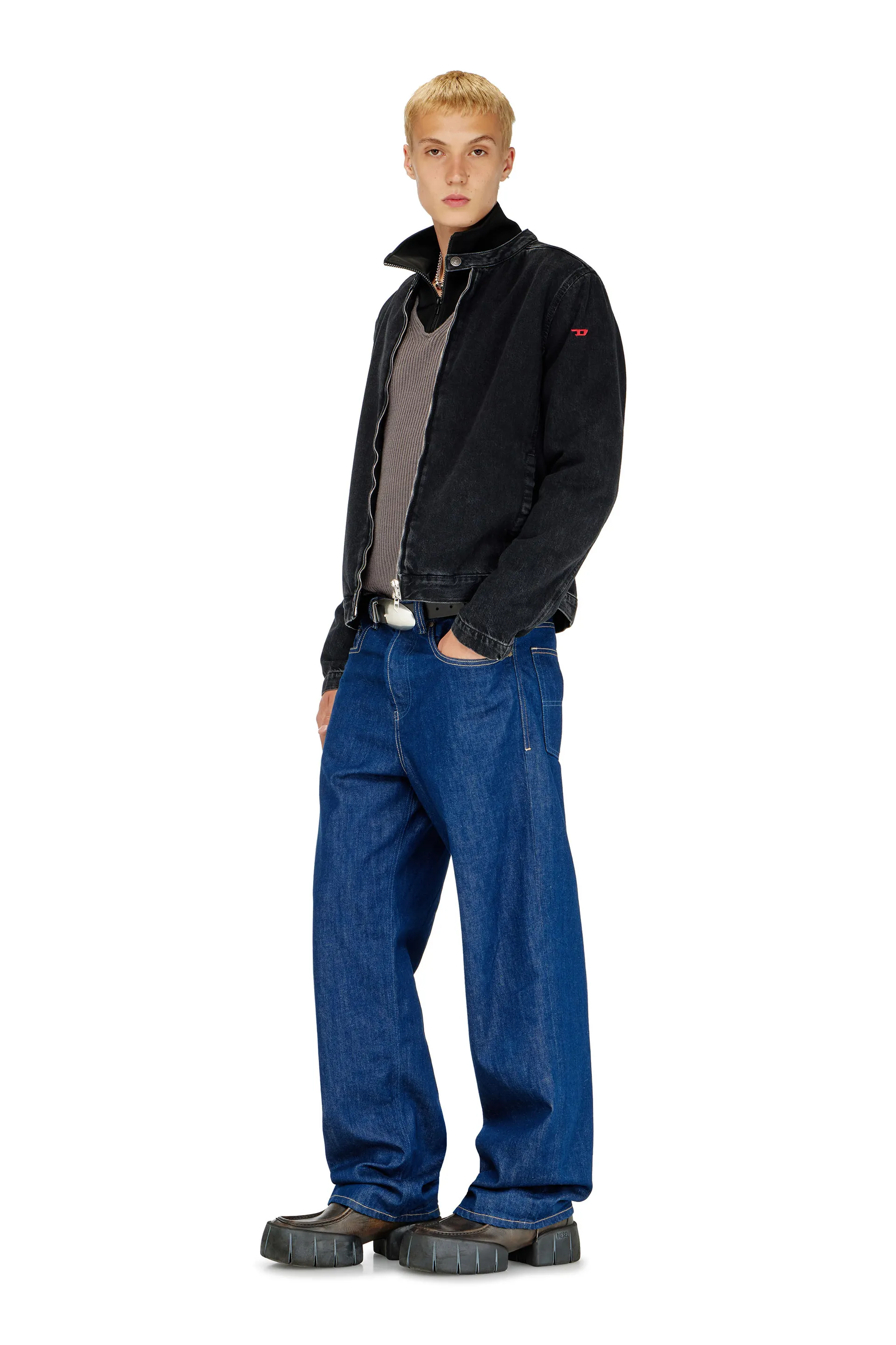 Moto jacket in clean-wash denim