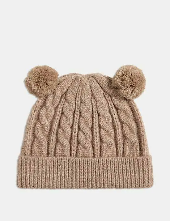 Wintermütze mit Zopfmuster und doppeltem Bommel für Kinder (0–3 Jahre)