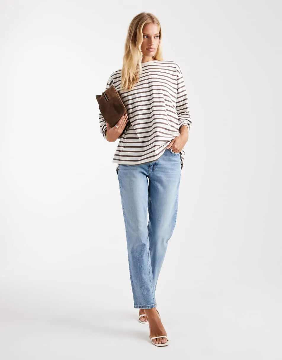 ASOS DESIGN slim fit mom jeans in mid blue