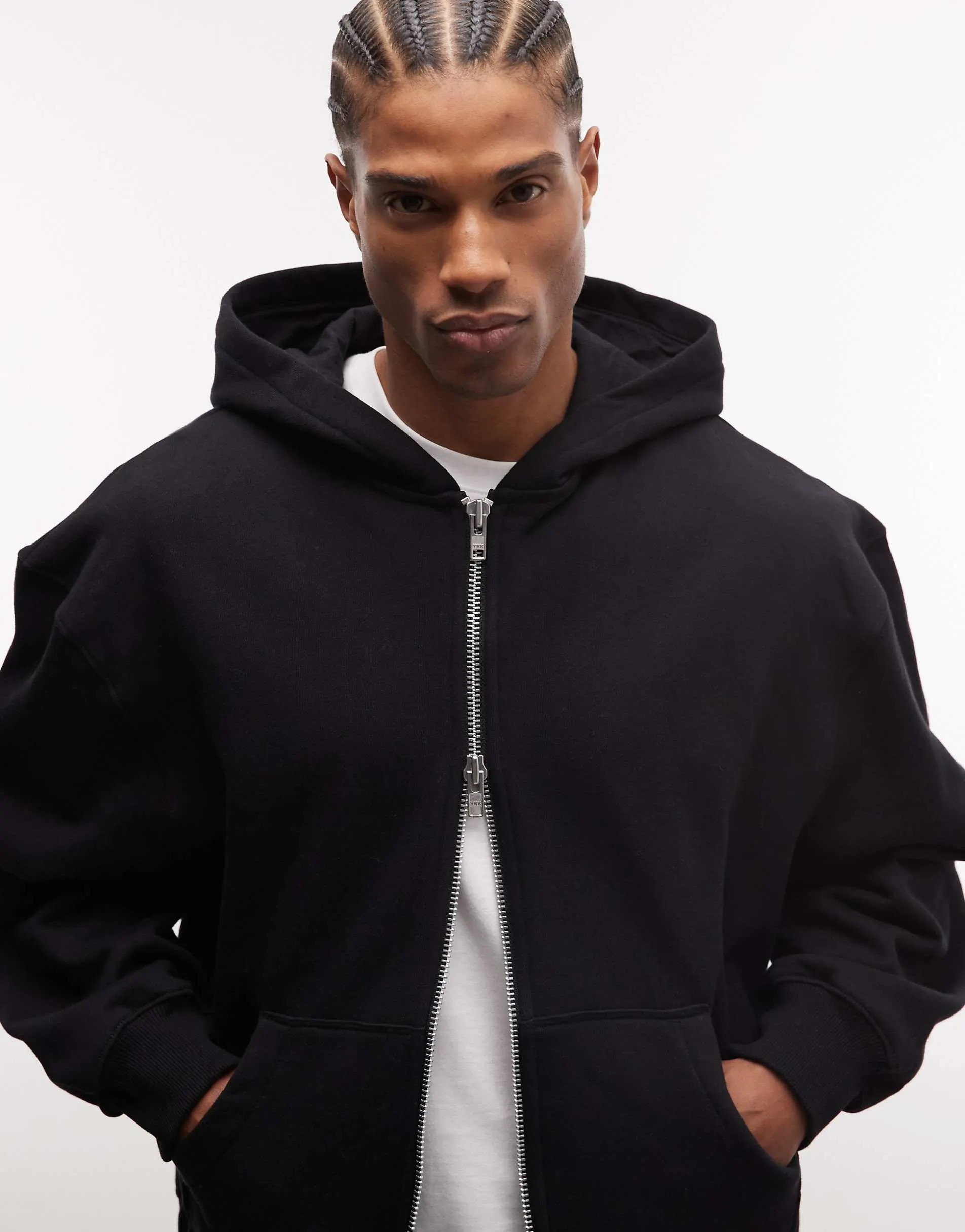 ASOS DESIGN premium heavyweight oversized zip through hoodie in 400gsm in black
