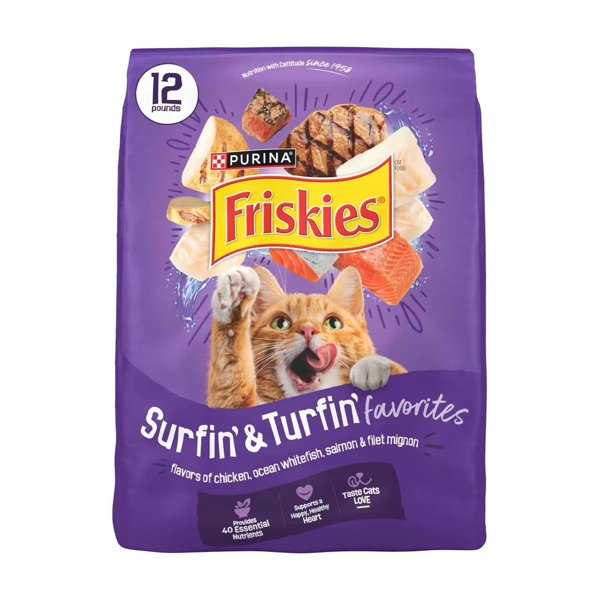 Purina Friskies Dry Cat Food, Surfin' & Turfin' Favorites, 12 lb