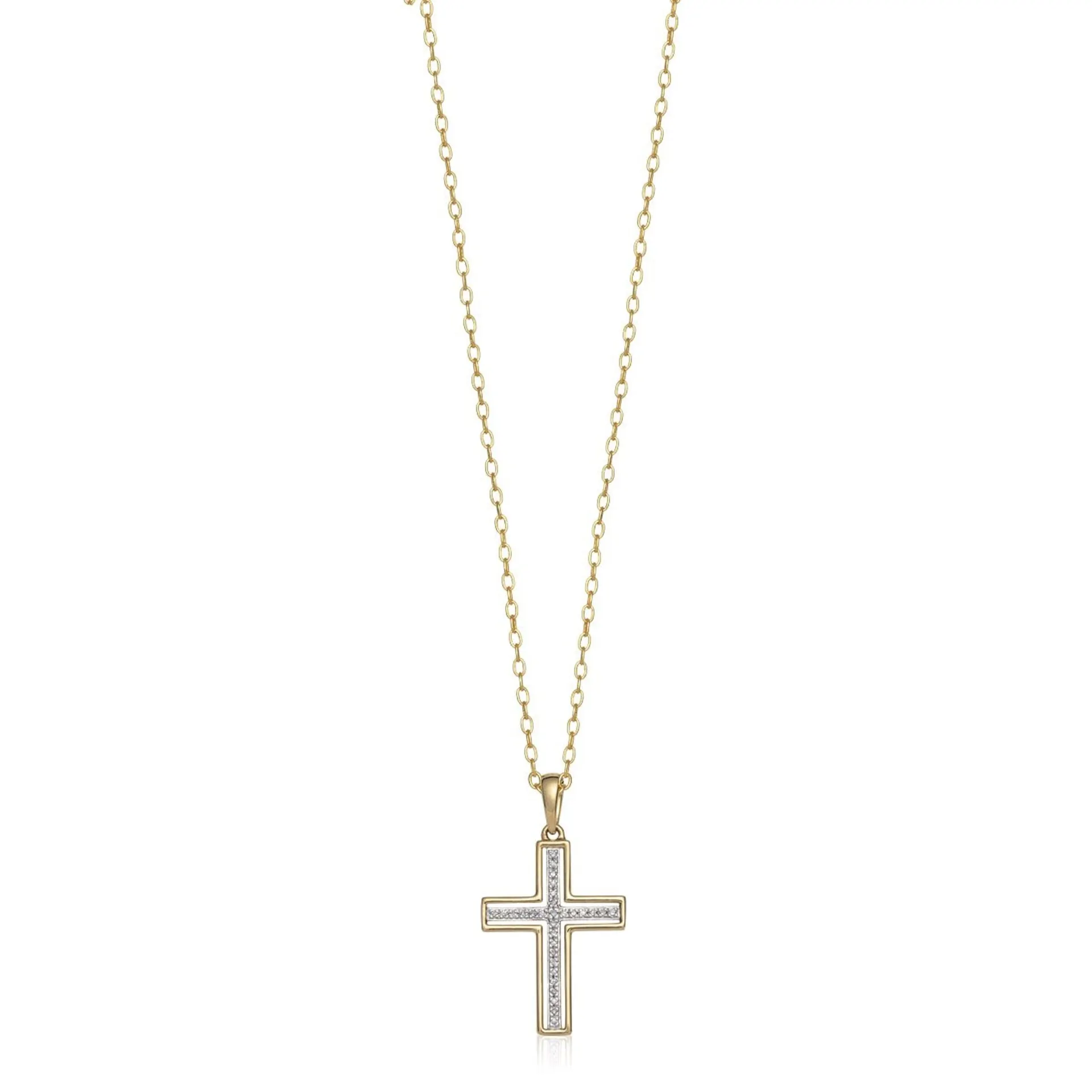 Diamantsmykke med kors i 375 gult gull 0,05 ct