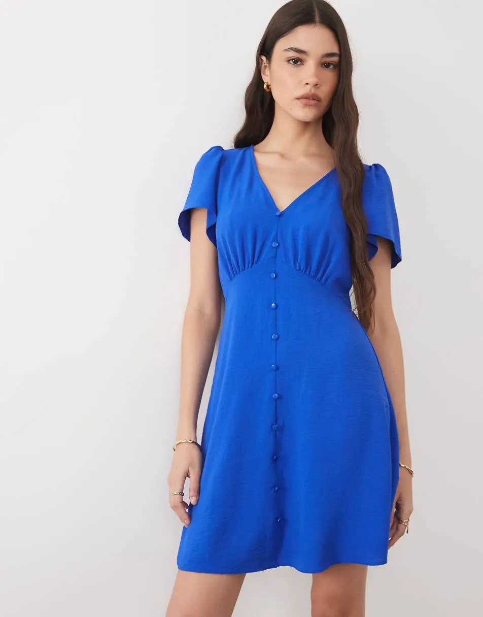 New Look button through mini tea dress in bright blue