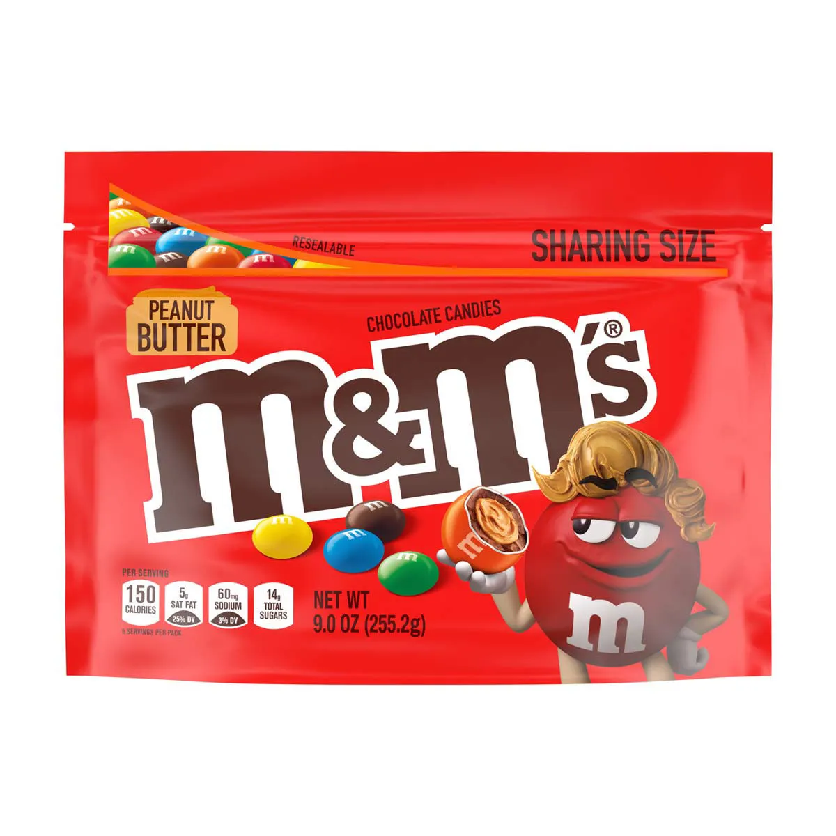 M&M'S Peanut Butter Milk Chocolate Candy, Sharing Size Bag, 9 oz