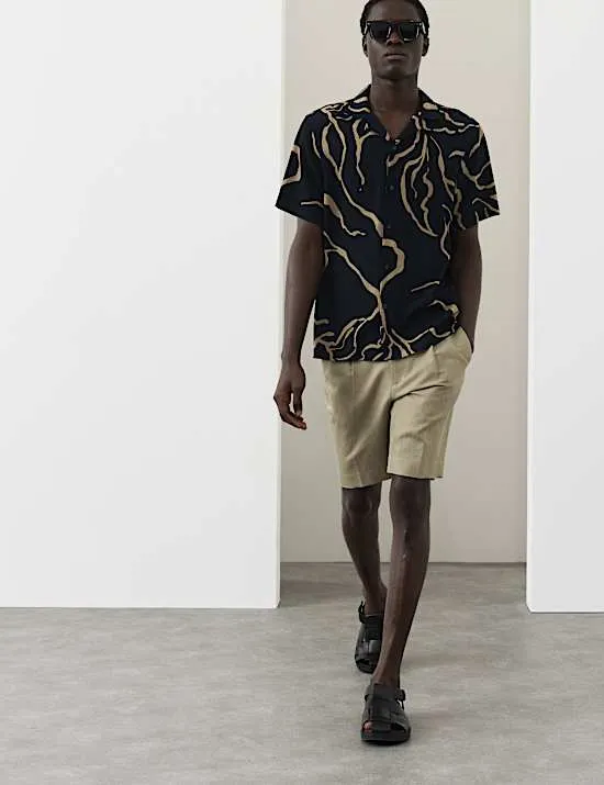 Cotton Linen Blend Pleat Front Shorts