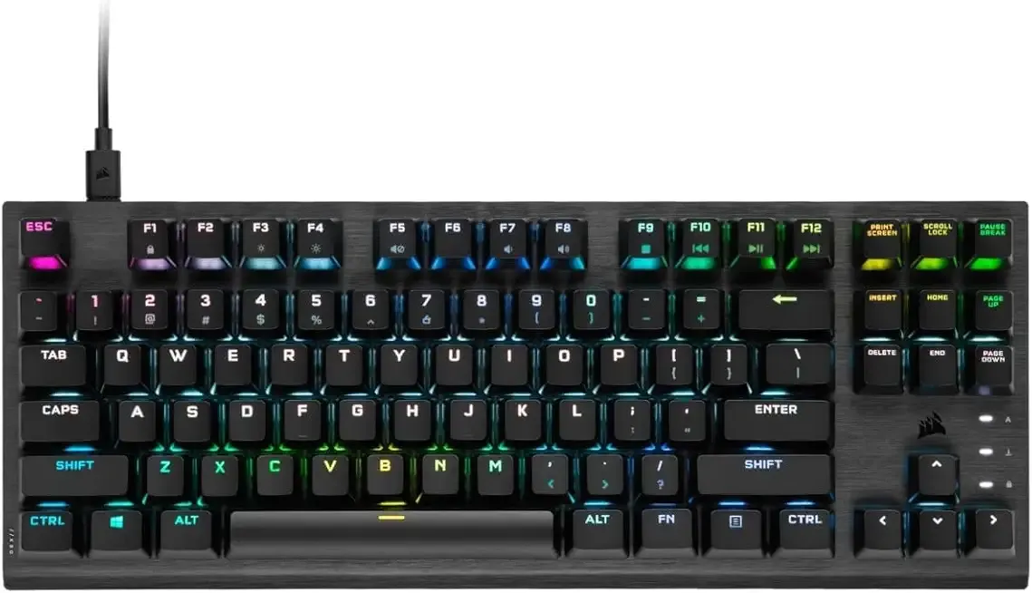 Corsair K60 RGB TKL RGB Tenkeyless Optical-Mechanical Wired Gaming Keyboard - OPX Switches - Polycarbonate Keycaps - iCUE Compatible - QWERTY NA Layout - Black (Renewed)