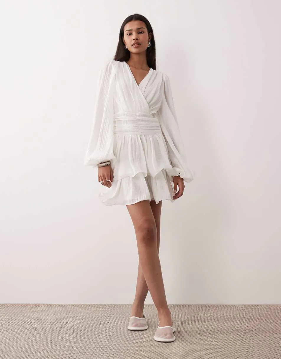 Gina Tricot v neck wide sleeve mini dress in cream