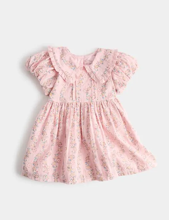 Kleid aus reiner Baumwolle mit Blümchendesign und Kragen (0–5 Jahre)