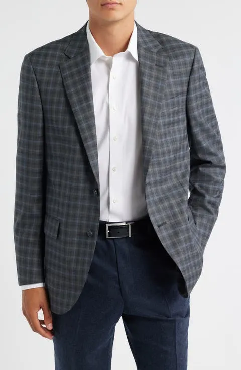 Flynn Classic Fit Charcoal Grey Shadow Check Wool Sport Coat (Regular & Big)