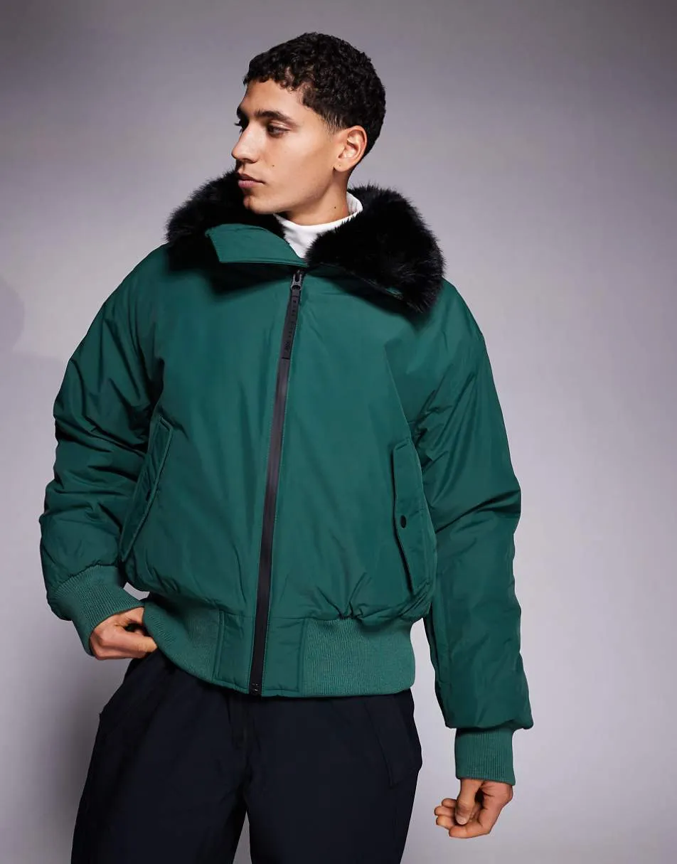 ASOS 4505 Ski bomber jacket with faux fur collar in green
