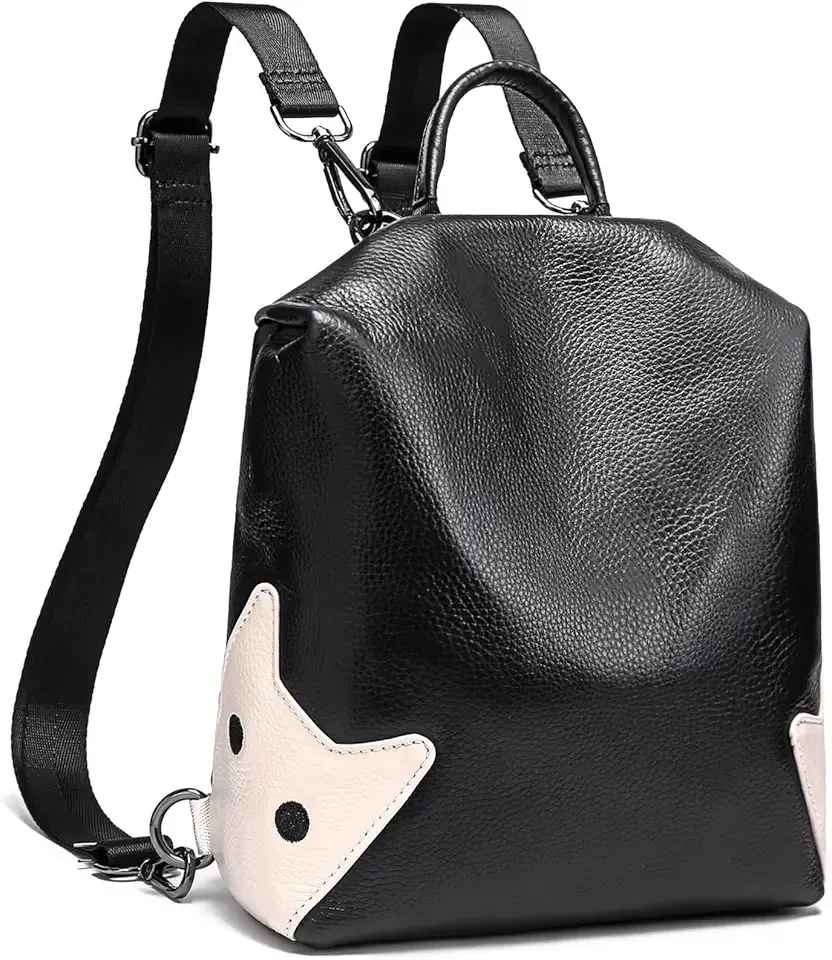 Genuine Leather Backpack Purse for Women: Small Cat Pattern Backpack Anti-Theft Mini Backpack Elegant Shoulder Bags - Fashion Travel Handbag (Black)