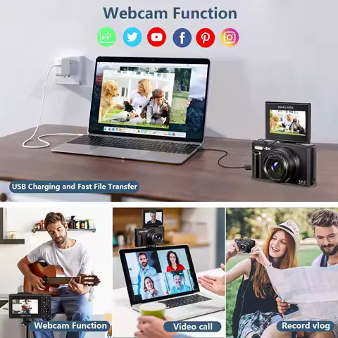 4K compact digital photography camera, 18x digital zoom, vintage vlog video recorder for YouTube, 180° flip screen, WiFi webcam