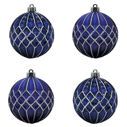 Enchanted Forest® 80mm Dark Blue Glittered Gem Cut Shatterproof Ornaments - 4 Pack