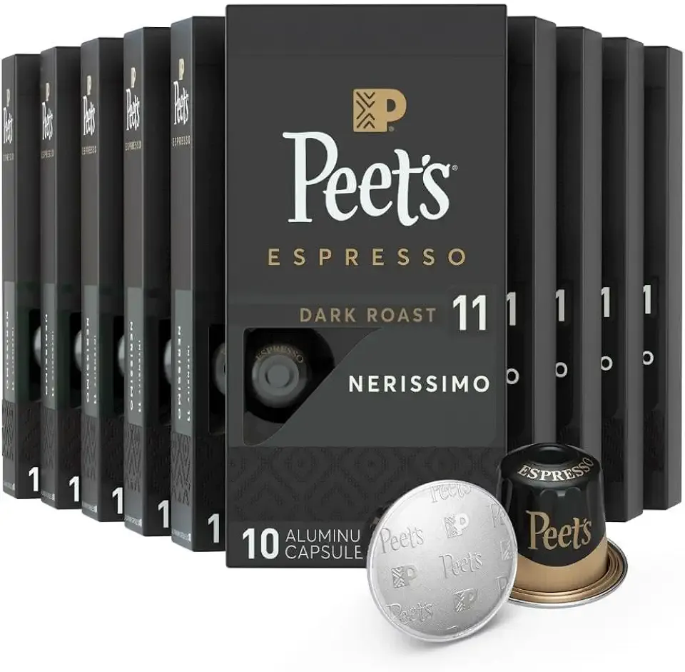 Peet's Coffee, Dark Roast Espresso Capsules, Compatible with Nespresso Original Machine - Nerissimo Intensity 11, 100 Count (10 Boxes of 10 Espresso Capsules)