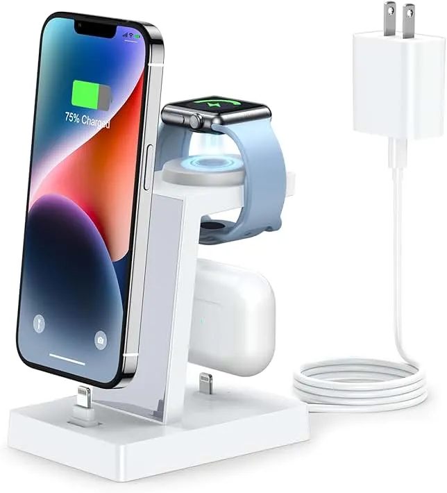 30W Fast Charging Station for Multiple Devices -ADADPU 3 in 1 Charger Stand for iPhone 14/13/12/11 Pro X Max XS XR 8 7 Plus(Not for 15/16) Charging Dock for AirPods Apple Watch Series 8/7/6/5/4/3/2/SE