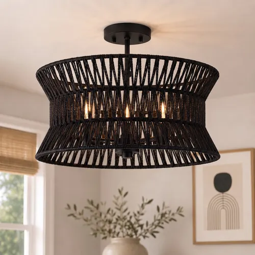Patriot Lighting® Cinch 14"W Matte Black 3-Light Semi-Flush Mount Ceiling Light
