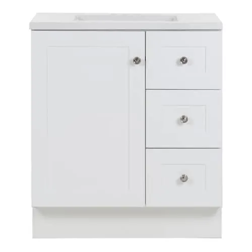 Bannister 30-inch Bathroom Vanity in White With Cultured Marble Sink Top