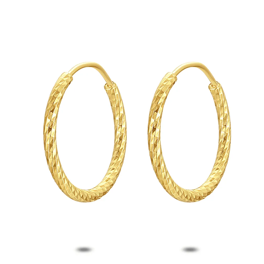 Oorbellen in 18kt verguld zilver, gebeitelde oorring, 15 mm