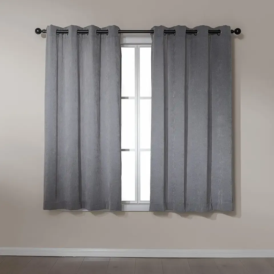 Chenille Room Darkening Curtains, Light Filtering Window Drapes for Bedroom and Living Room, 2-Panel Set with Grommets, 52" W × 63" L, Grey Diamond