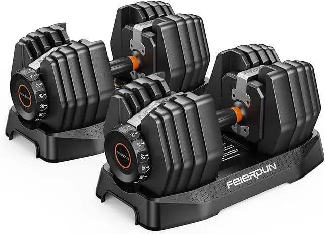 FEIERDUN DB1 Quick Adjustable Dumbbell Set, 15-in-1 Weight Set Dumbbells 105lb/52.5lb with Storage Box, Quick Adjust Free Weight with Non-slip Handles Dumbbells for Home Gym Exercise Strength Training