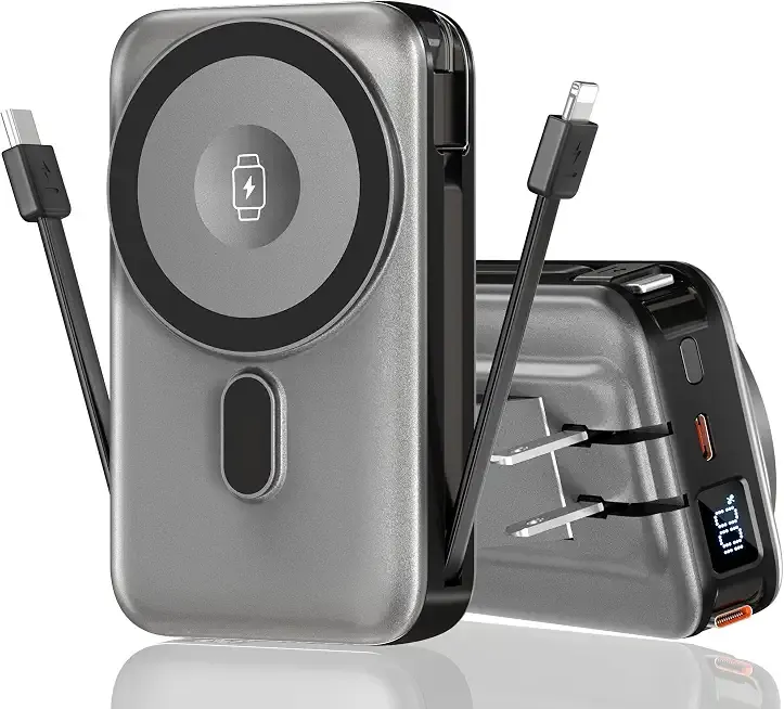 Magnetic Wireless Portable Charger for iPhone, 17000mAh 35W Wireless Power Bank with Wall Plug Built-in Cables, 6-in-1 Battery Pack with Stand, LCD Display for iPhone 16/15/14,Apple Watch