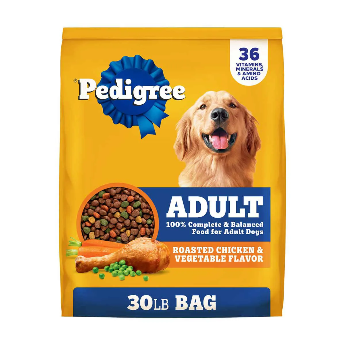 Pedigree Adult Dry Dog Food, Roasted Chicken & Vegetable Flavor, 30 lb