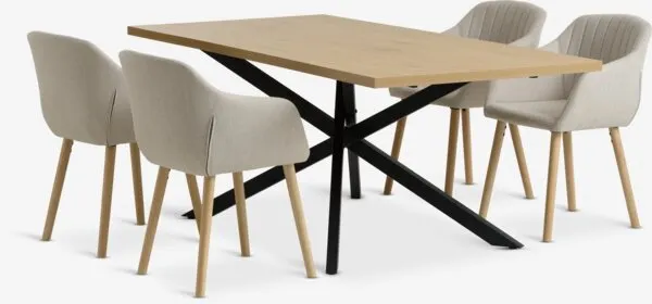 NORTOFT + ADSLEV NORTOFT L200 tafel warm eik + 4 ADSLEV stoelen beige