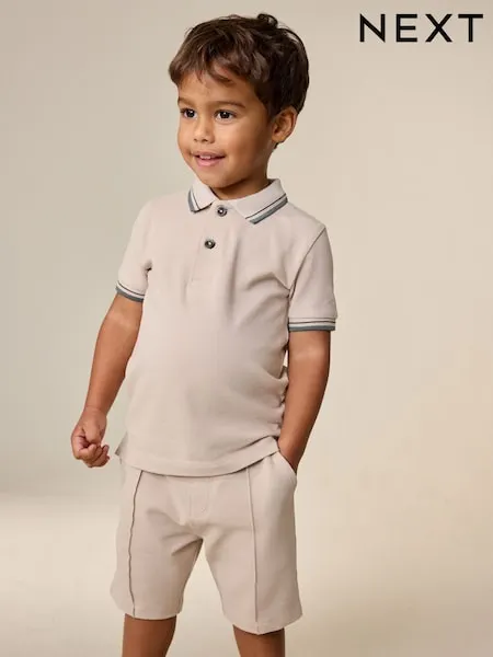 Neutral Short Sleeve Polo and Short Set (3mths-7yrs)