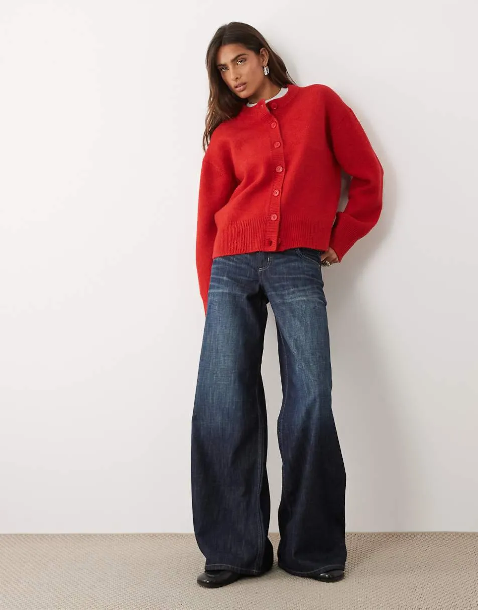 ASOS DESIGN boxy cardigan with side split detail in red