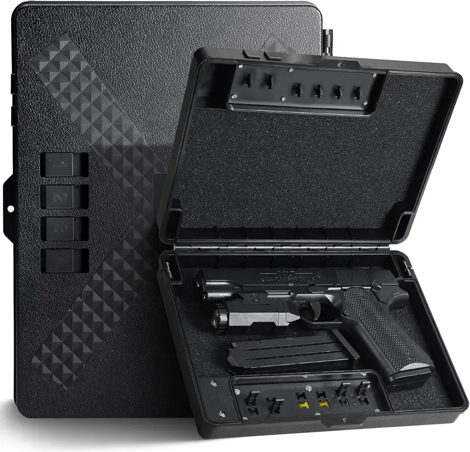 Gun Safe Alternative,Portable Gun Case Handgun Lock Box Quick Access Pistol Safe Small Handgun Storage with TSA Padlock,Instant Access Gun Box for Bedside and Car