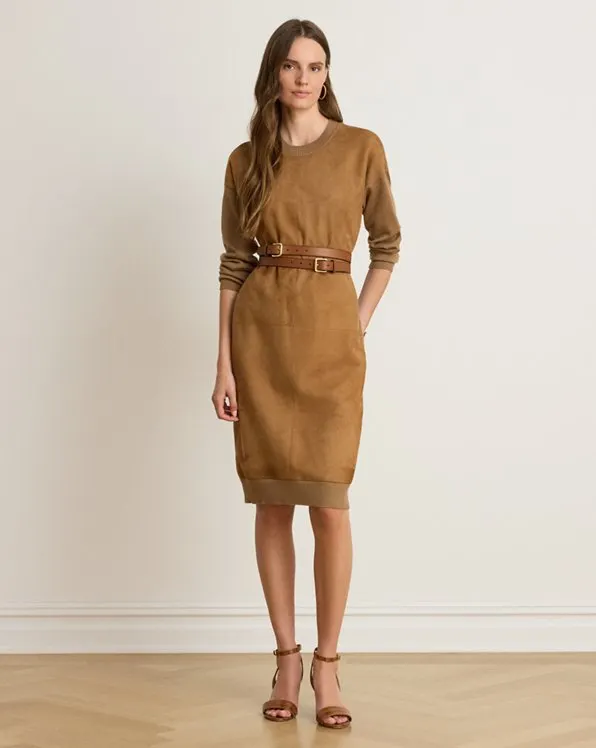 Goat-Suede & Wool Crewneck Jumper Dress