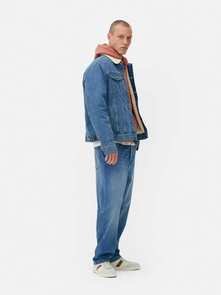Veste trucker en denim à col effet mouton retourné