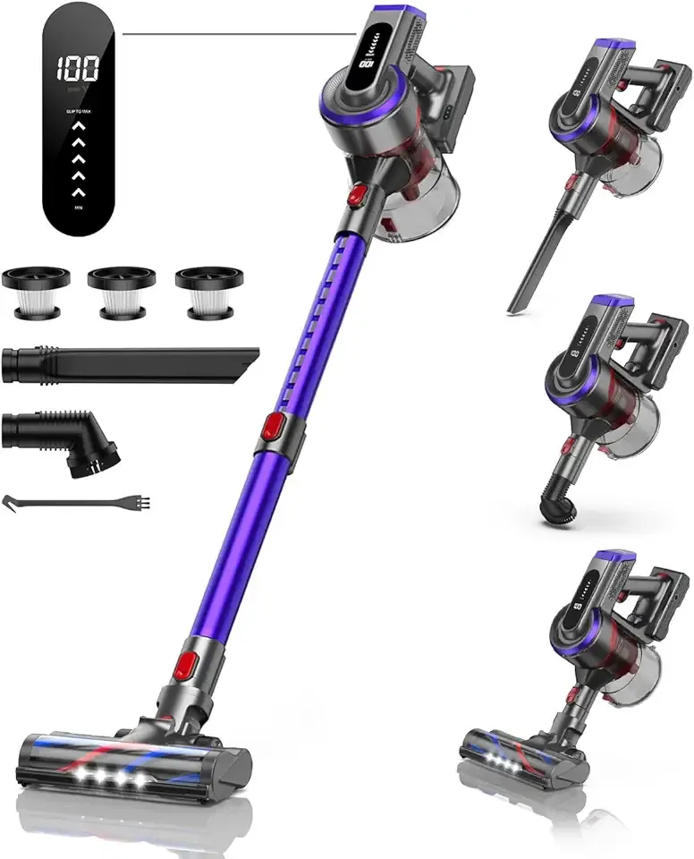 Cordless Vacuum Cleaner, 550W 45Kpa Vacuum Cleaners for Home with 5 Suction Modes, Vacuum Cleaner with Max 60Mins, Stick Vacuum Cordless for Hardwood Floor Carpet Pet Hair