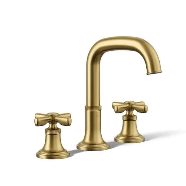 KOHLER Paces 8 in.​ Widespread Double Handle Bathroom Faucet with Cross Handles in Vibrant Brushed Moderne Brass