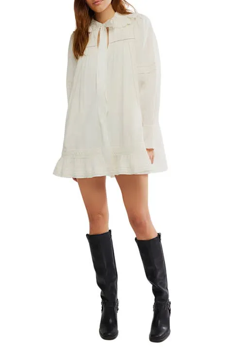 5 O'Clock Tea Time Long Sleeve Cotton Babydoll Minidress